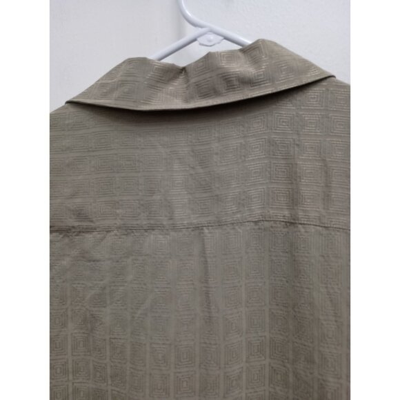 Perry Ellis Mens Hawaiian Shirt Large Olive Green Textured Silk Button Up Resort - Picture 8 of 8